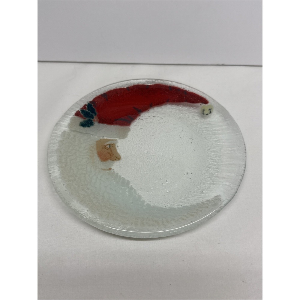Vintage Peggy Karr St. Nick Santa Fused Art Glass Plate 5 3/4"